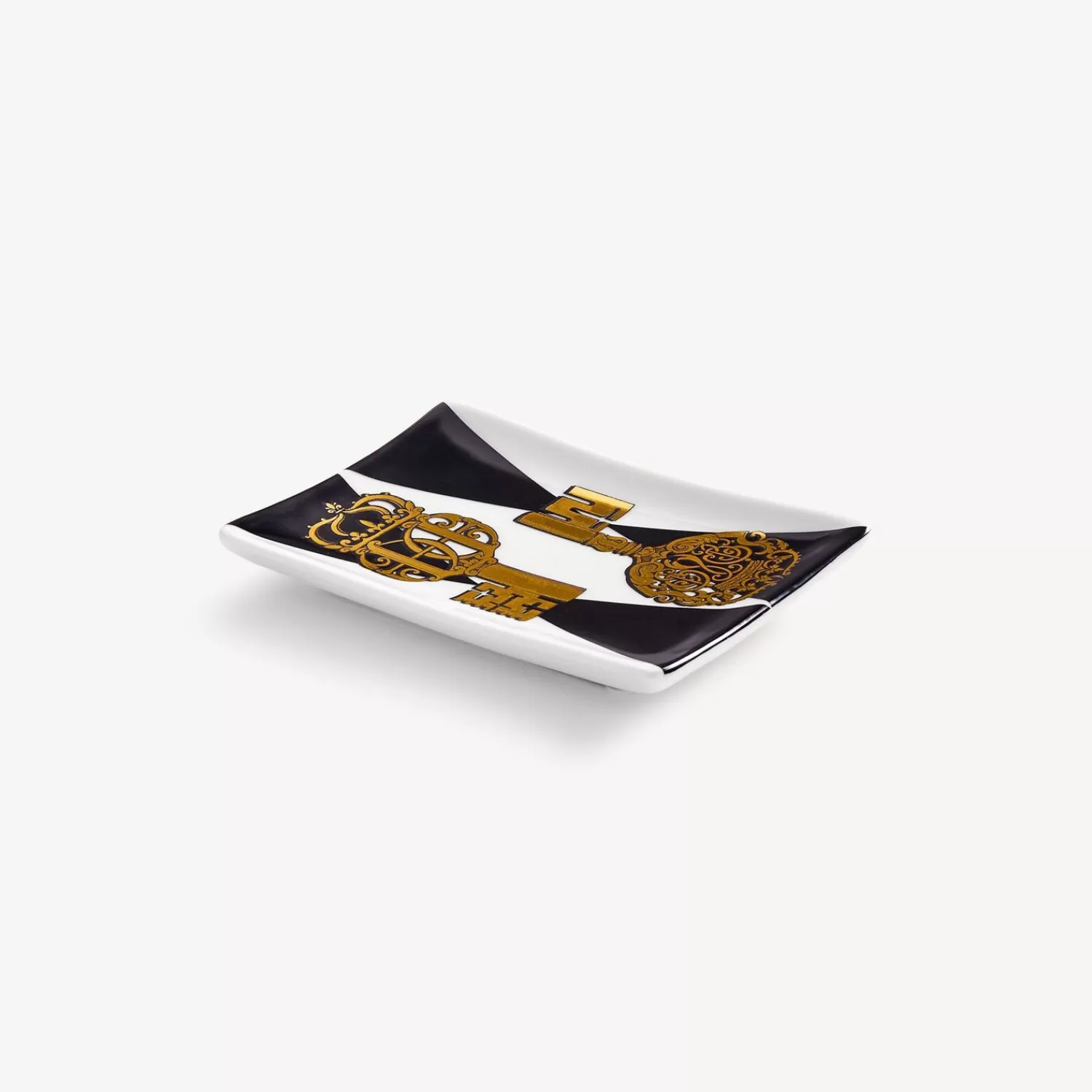 Design Ashtrays<Fornasetti Rectangular Ashtray Chiavi And Rombi White/Black/Gold