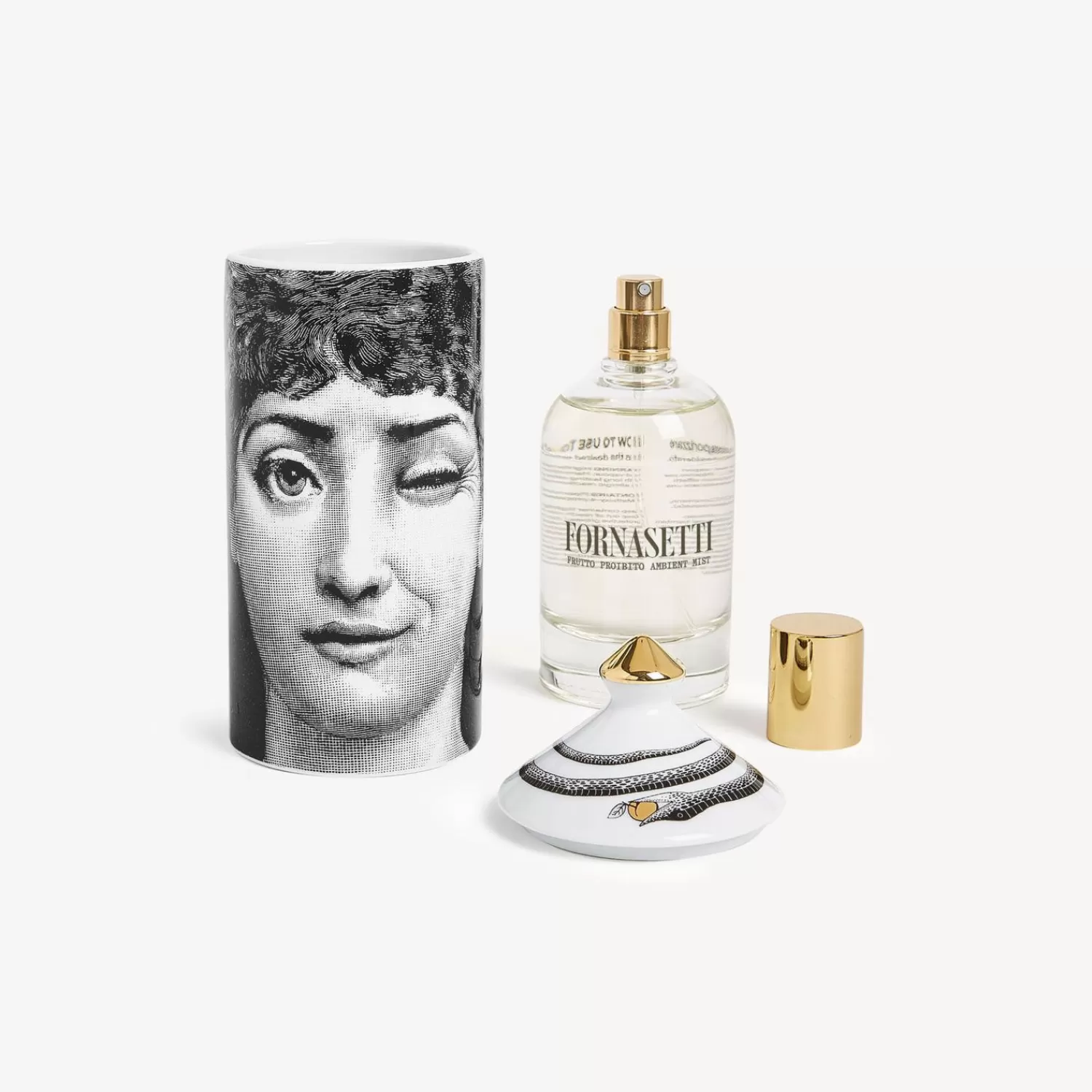 Room Spray<Fornasetti Talvolta Scented Room Spray - Mascherina Decor - Frutto Proibito Fragrance White/Black/Gold